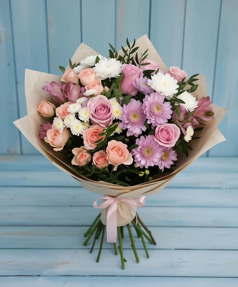 Букет цветов из: Хризантемы, Розы и Альстромерии в Огаревка