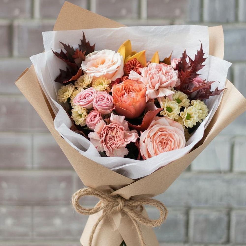 Букет цветов из: Гвоздики, Хризантемы и Розы в Огаревка