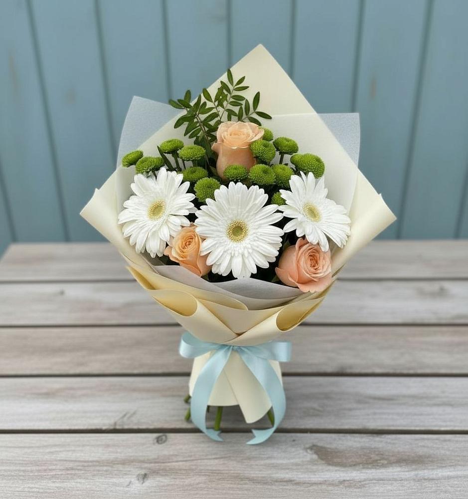 Букет цветов из: Герберы, Розы и Хризантемы в Огаревка