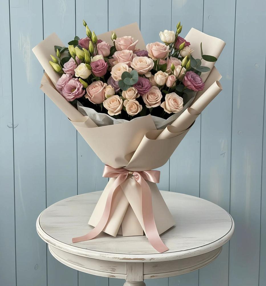 Букет цветов из: Розы и Лизиантусы в Огаревка