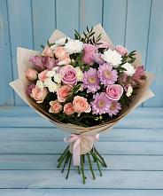 Букет цветов из:  Хризантемы, Розы и Альстромерии #REPLACE_PRED# Огаревка