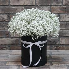 Цветочная композиция из Гипсофила в шляпной коробке в Огаревка
